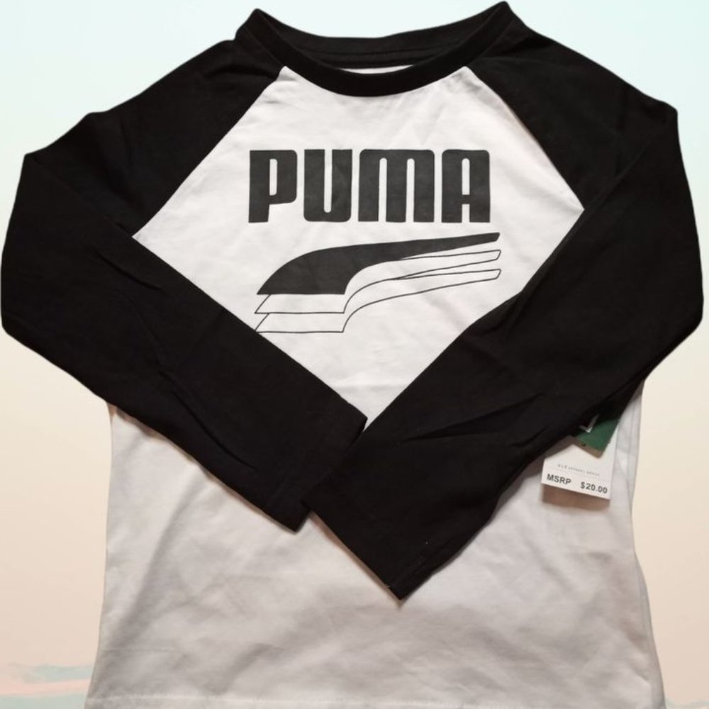 Boys Puma Shirt White Black Reglan Style size 4